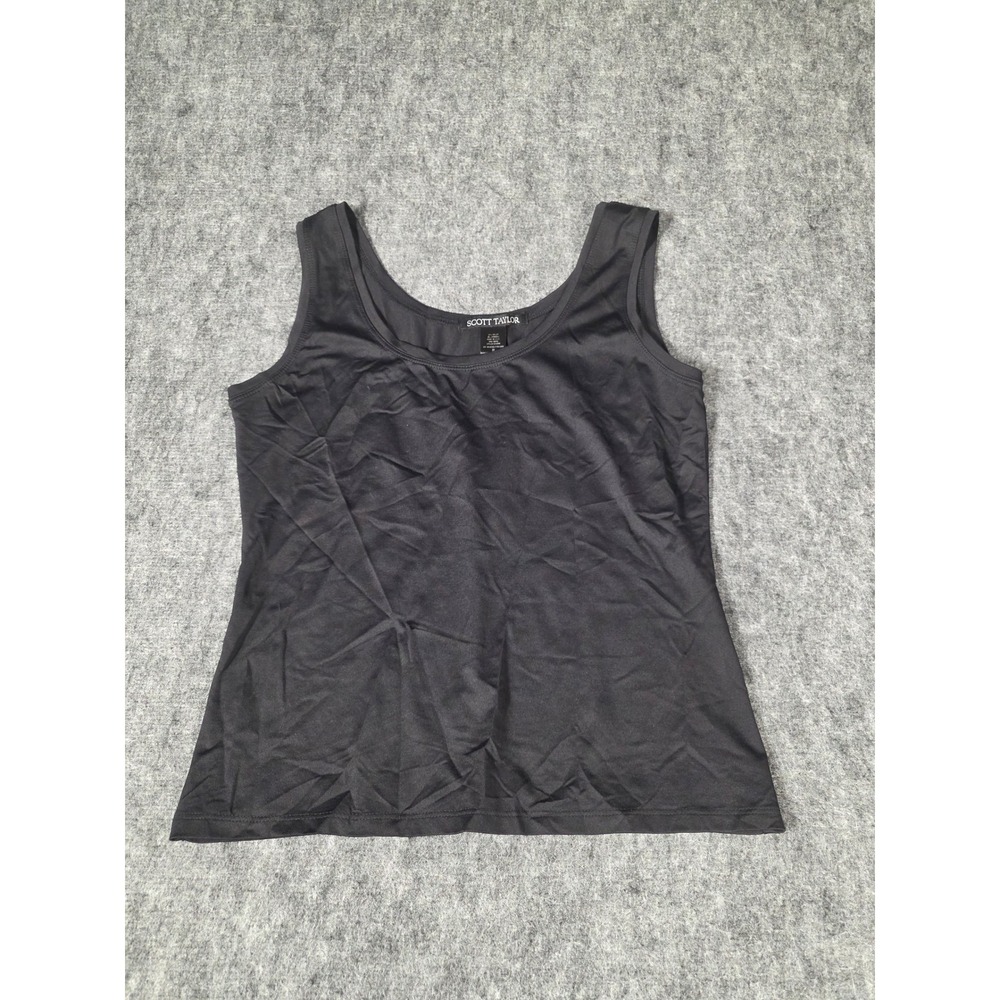 Vintage 90s Scott Taylor Tank Top Womens XL Black Scoop Stretch Made in USA Cami